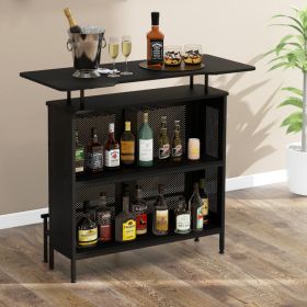 4-Tier Liquor Bar Table with 6 Glass Holders and Metal Footrest