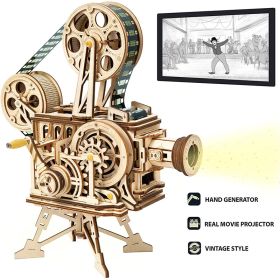 Robotime ROKR Hand Crank Projector Classic Film Vitascope 3D Wooden Puzzle Model Building Toys for Children Adult LK601