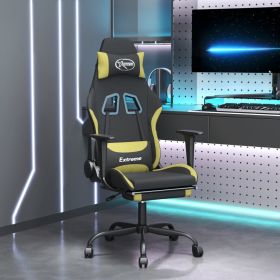 Massage Gaming Chair with Footrest Black and Light Green Fabric