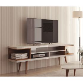 Manhattan Comfort Utopia 70.47" TV Stand with Splayed Wooden Legs and 4 Shelves in White Gloss and Maple Cream