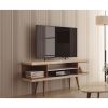 Manhattan Comfort Utopia 53.14" TV Stand with Splayed Wooden Legs and 4 Shelves in Off White and Maple Cream