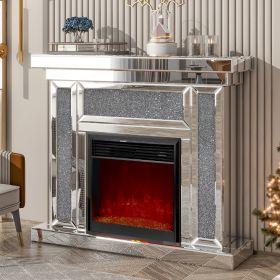 Mirrored Electric Fireplace 7 Colors Adjustable 3D Flame with Mantel, Remote Control, Timing