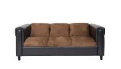 Brown Chenille and Faux Leather Sofa, Modern 3-Seater Sofas Couches for Living Room, Bedroom, Office, and Apartment with Solid Wood Frame