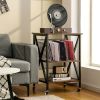 3 Tiers Vintage Style Rolling End Table with 3 Dividers for Albums