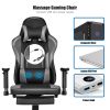 Massage Gaming Chair Recliner with Footrest and Adjustable Armrests for Home and Office-Black