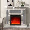 Mirrored Electric Fireplace 7 Colors Adjustable 3D Flame with Mantel, Remote Control, Timing