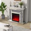 Mirrored Electric Fireplace 7 Colors Adjustable 3D Flame with Mantel, Remote Control, Timing