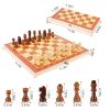 Folding Board Game Set Portable Travel Wooden Chess Set with Wooden Crafted Pieces Chessmen Storage Box