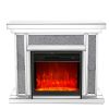 Mirrored Electric Fireplace 7 Colors Adjustable 3D Flame with Mantel, Remote Control, Timing