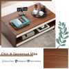 37 Inch 2-Tier Rectangle Wooden Coffee Table with Storage Shelf