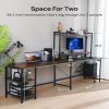 EVAJOY Home Office Desk, 94.5' Two Person L-Shaped Gaming Desk with AC Outlets and USB Ports, Double Workstation with Monitor Stand, Adjustable Shelf,