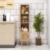 4 Tiers Rattan Storage Cabinet with Slim Design