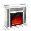 Mirrored Electric Fireplace 7 Colors Adjustable 3D Flame with Mantel, Remote Control, Timing