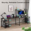 EVAJOY Home Office Desk, 94.5' Two Person L-Shaped Gaming Desk with AC Outlets and USB Ports, Double Workstation with Monitor Stand, Adjustable Shelf,