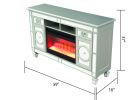 Symphony TV Stand With Electric Fireplace in Silver