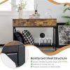 2 Drawers Industrial Console Table with Steel Frame for Small Space