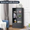 4-Tier Storage Bookcase with Open Shelves Drawer and Anti-toppling Device