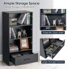 4-Tier Storage Bookcase with Open Shelves Drawer and Anti-toppling Device