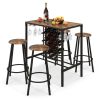 5 Pieces Bar Table and Stools Set with Wine Rack and Glass Holder