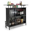 4-Tier Liquor Bar Table with 6 Glass Holders and Metal Footrest