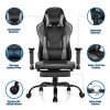 Massage Gaming Chair Recliner with Footrest and Adjustable Armrests for Home and Office-Black