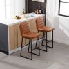 Bar Stools Set of 2 With Back,Upholstered PU Leather Kitchen Breakfast Bar Stools with Footrest,Brown