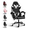 Racing Video Backrest and Seat Height Recliner Gaming Office High Back Computer Ergonomic Adjustable Swivel Chair, Without footrest, Black/White