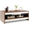 37 Inch 2-Tier Rectangle Wooden Coffee Table with Storage Shelf