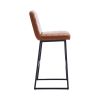 Bar Stools Set of 2 With Back,Upholstered PU Leather Kitchen Breakfast Bar Stools with Footrest,Brown