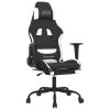 Gaming Chair with Footrest Black and White Fabric