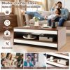 37 Inch 2-Tier Rectangle Wooden Coffee Table with Storage Shelf