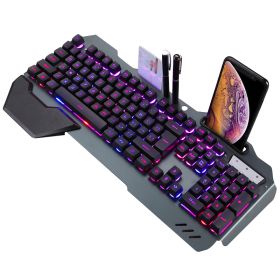 ErgonomicWired Gaming Keyboard with RGB Backlight Phone Holder (Color: Black)