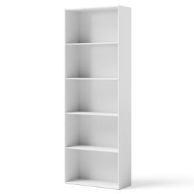 23.5 x 9.5 x 67 Inch 5-Shelf Multi-Functional Wood Bookcase for Home Office (Color: White)