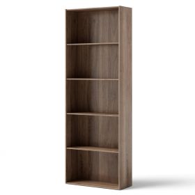 23.5 x 9.5 x 67 Inch 5-Shelf Multi-Functional Wood Bookcase for Home Office (Color: Walnut)