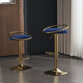 Bar Stools Set of 2 Counter Height Adjustable velvet Padded 360° Swivel Bar Chairs Modern Industrial Style Barstool for Home Kitchen Island(2PCS/CTN) (Color: Navy)