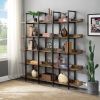 5 Tier Bookcase Home Office Open Bookshelf, Vintage Industrial Style Shelf with Metal Frame, MDF Board