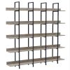 5 Tier Bookcase Home Office Open Bookshelf, Vintage Industrial Style Shelf with Metal Frame, MDF Board